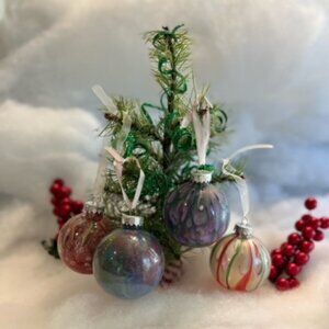 Unique Hand painted & sealed Christmas ornaments plastic, SET of 4